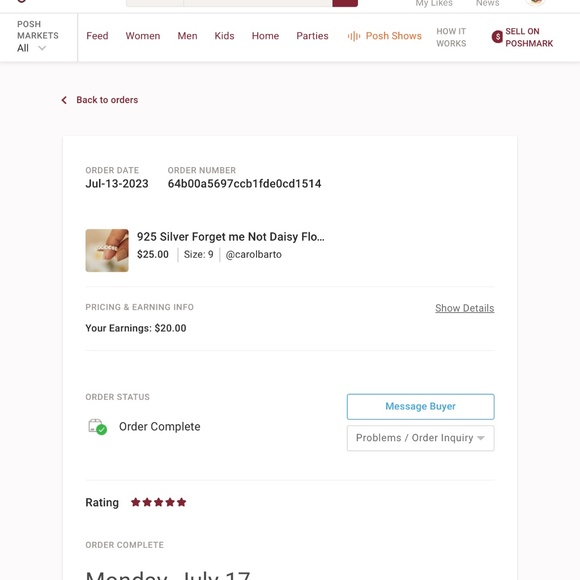 925 Silver Forget me Not Daisy Flower Ring sz 6 - Picture 5 of 8